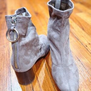 Zara Taupe Suede Ankle Booties with Ring-Detail Back Zip